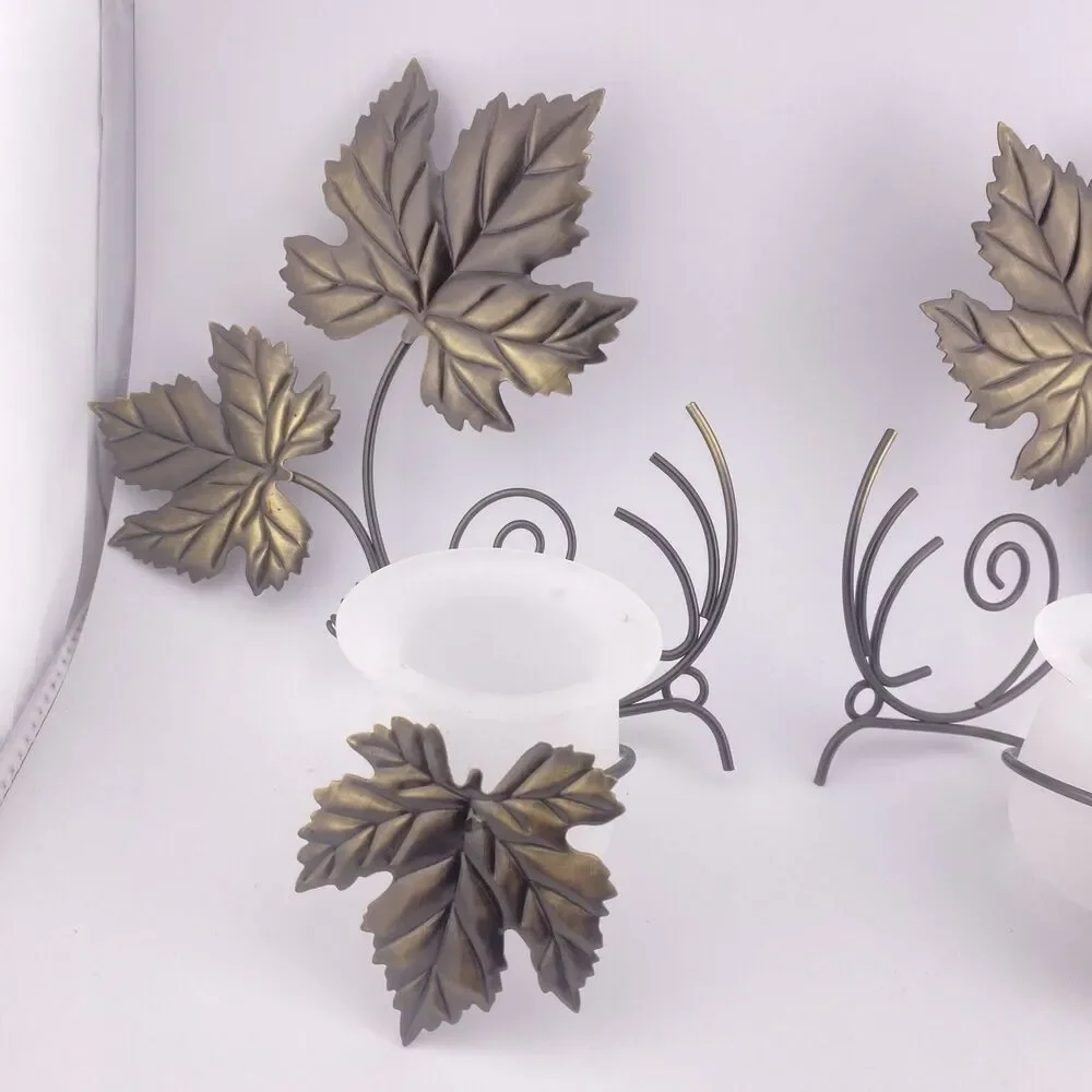 Partylite Grape Leaf Wall Sconce Pair With Frosted Votive Holders P7751